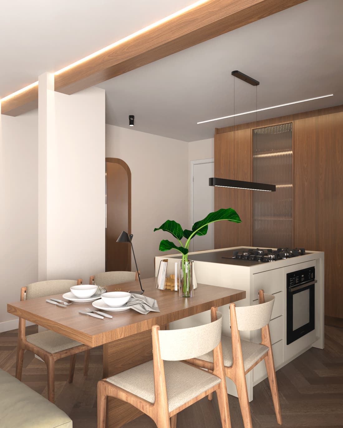 Cozinha com as cadeiras originais do render
