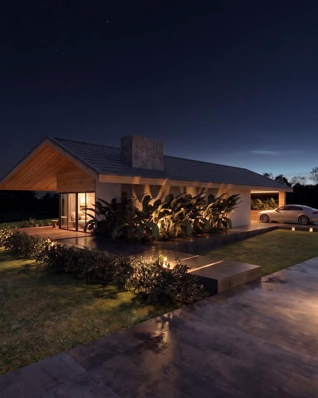 Render externo ao anoitecer