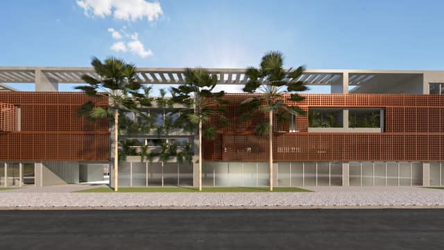 Edifício urbano com fachada terracota